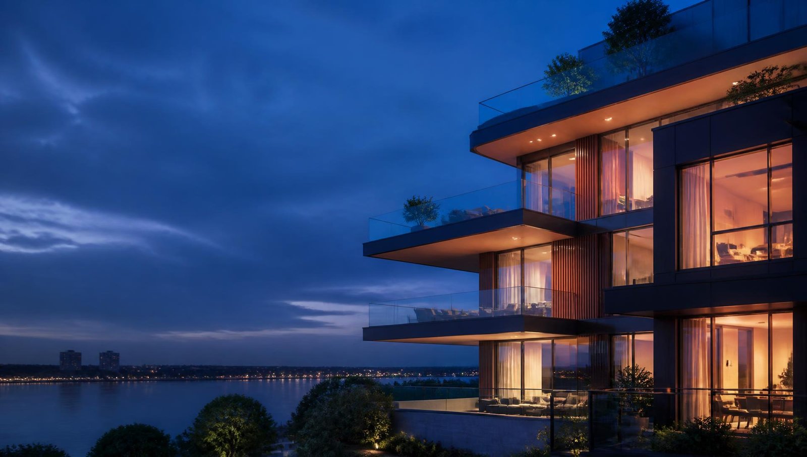 Luxury apartment building featuring glass balcony systems