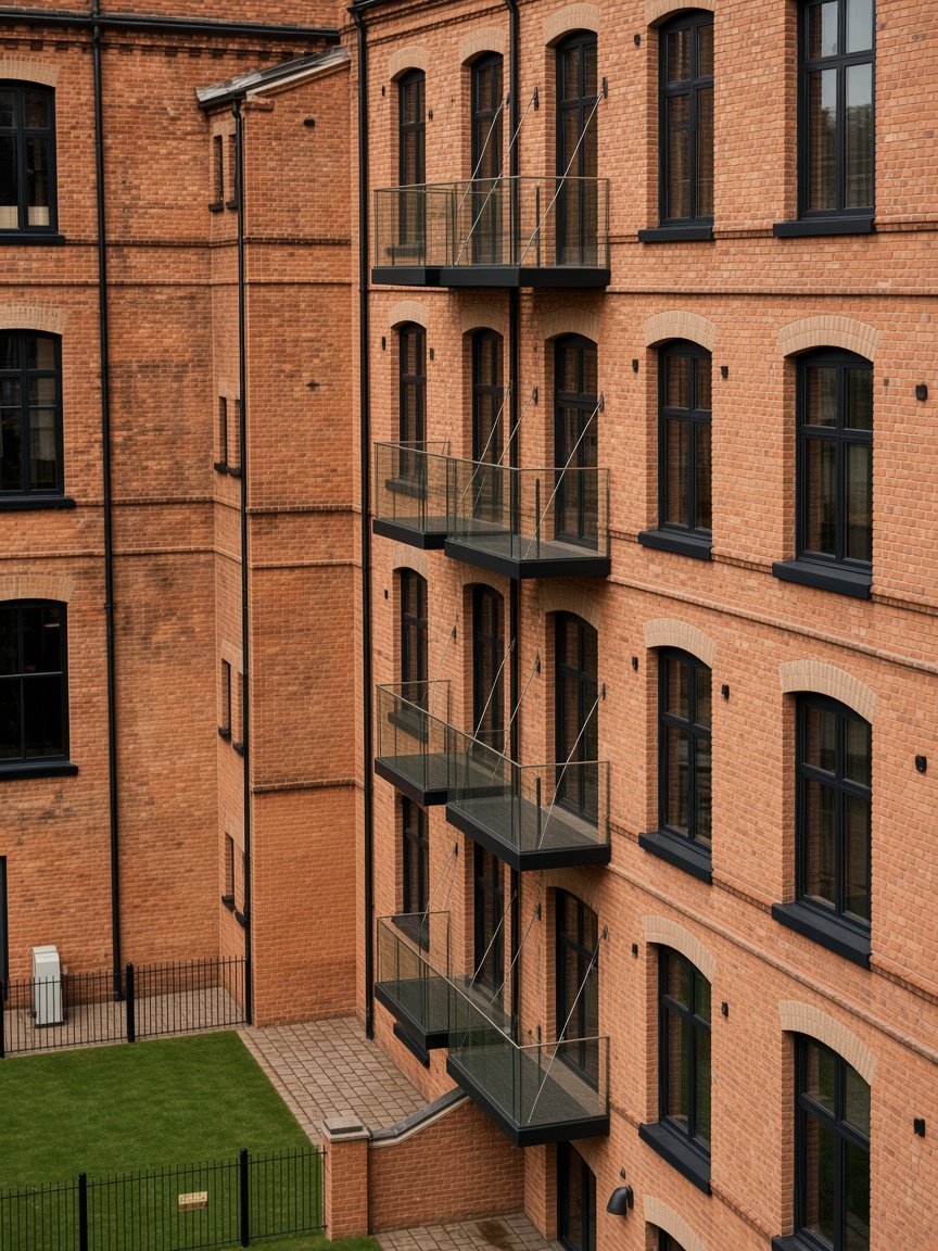 Brick facade cantilever balconies