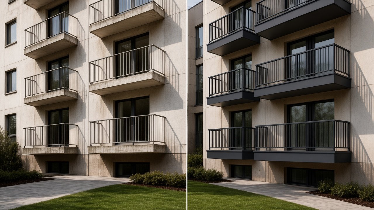 Balcony refurbishment before and after